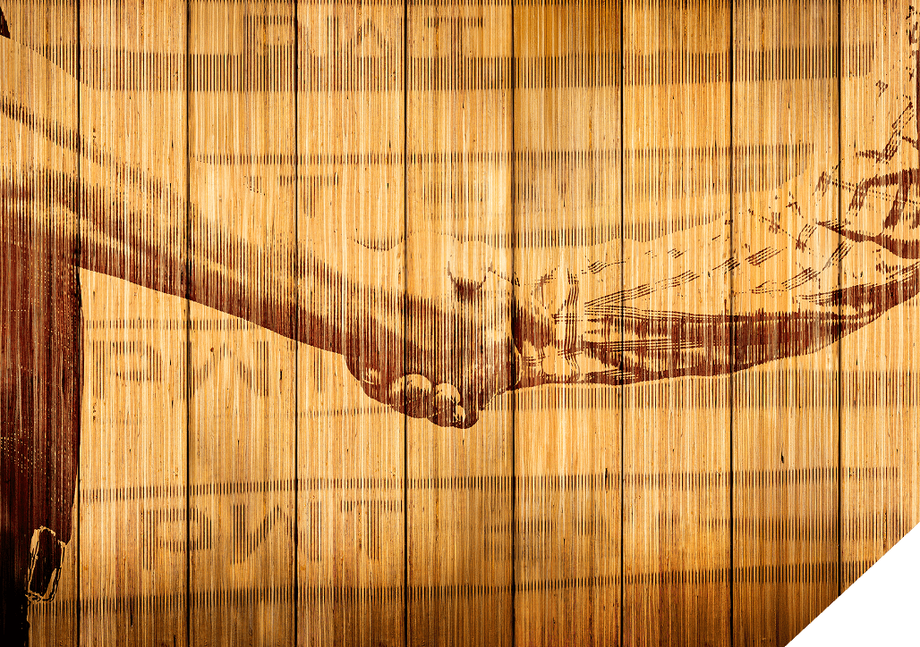 Two smiling workers gripping hands